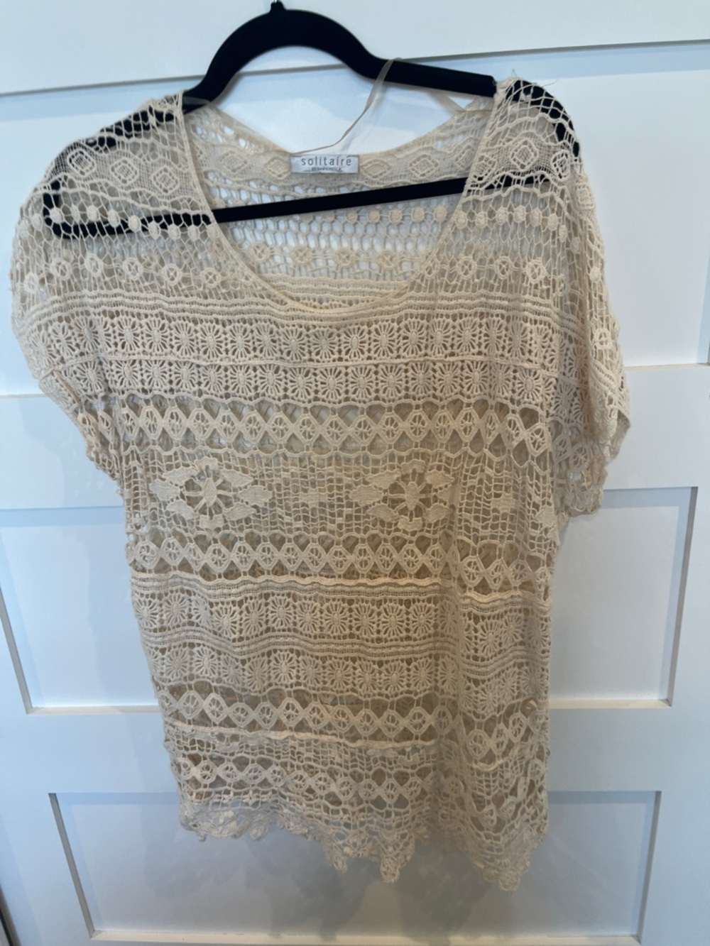 Solitaire Beige Crochet Lace Short Sleeve Blouse